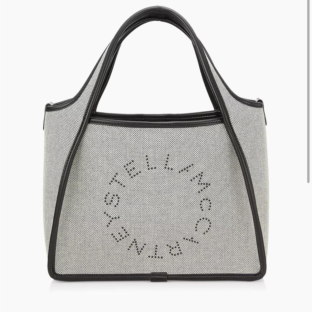 Stella McCartney Canvas Logo Crossbody Tote black, white, gray
